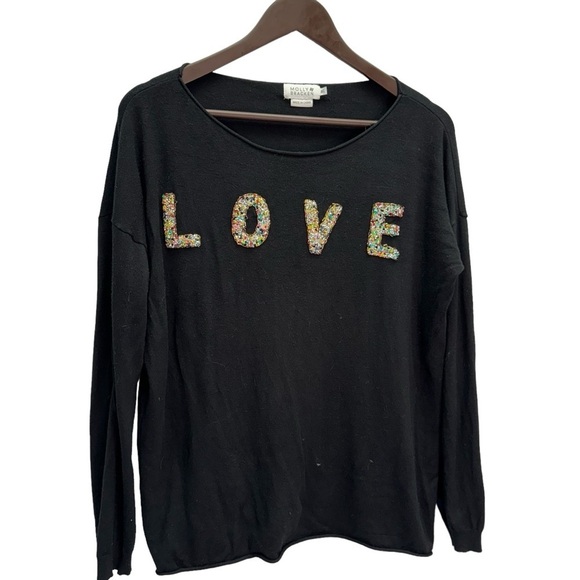 Molly Bracken Sweaters - Molly Bracken Black Crew Neck Long Sleeve Sweater with/ LOVE graphic SizeM/L